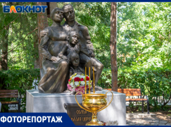 В Волжском у стен больницы освятили двухметровый памятник семье с ромашками