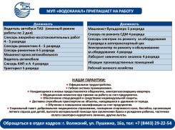 Обновленные вакансии МУП «Водоканал» 