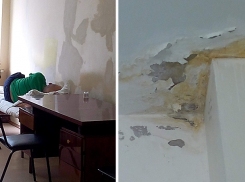 Куски облупившейся краски с потолка падают на головы пациентов в больнице Фишера в Волжском