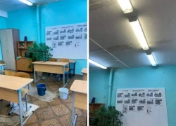Во время уроков с потолка льется вода, а собирают ее в ведра: в Волжском протекло здание одной из школ