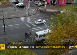 В Волжском на камеры попала драка: водитель маршрутки не поделил дорогу с пешеходом