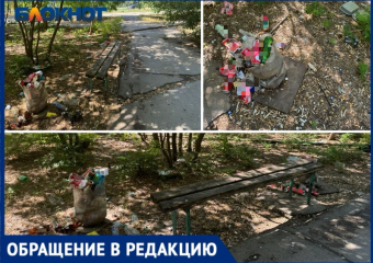 Мини аллея в Волжском рядом с ЖК «Троя» завалена мусором 