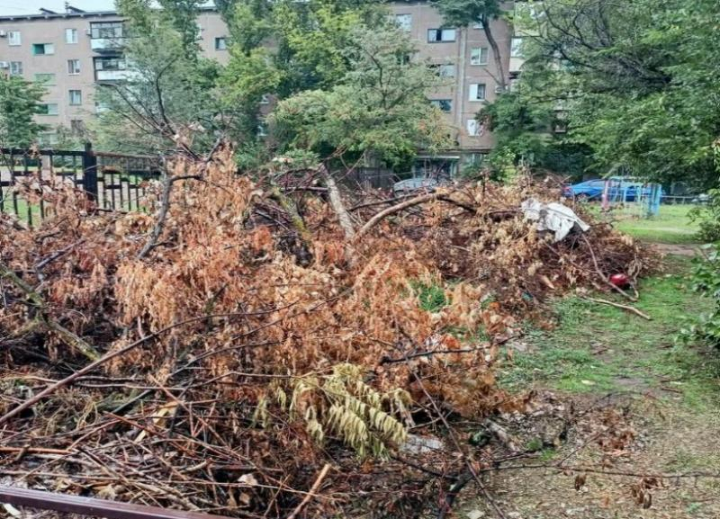 Ветки и мусор наваливают у детской площадки в Волжском