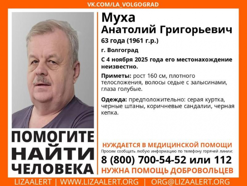 Нуждается в медицинской помощи: в Волгограде пропал 63-летний Анатолий Муха