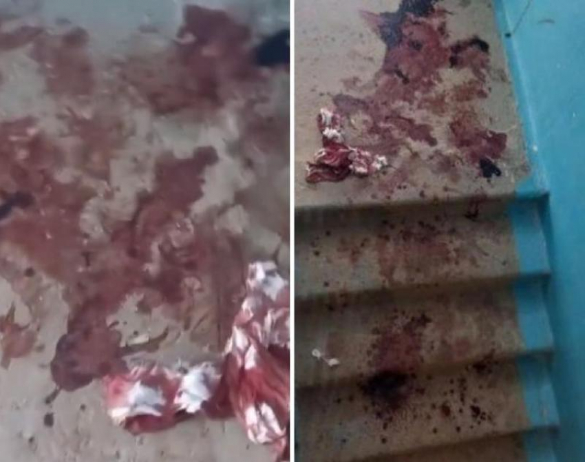 Кровавое месиво в подъезде сняли в Волжском (18+)