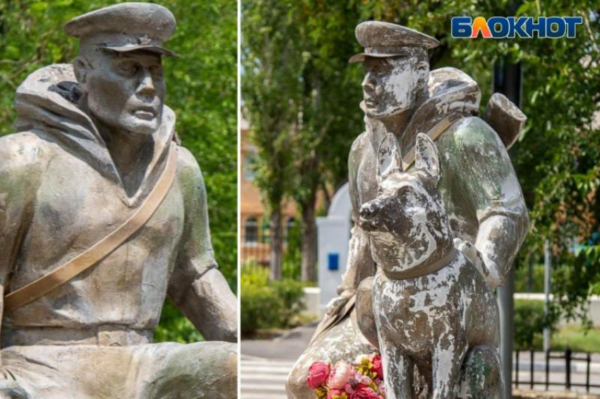 Памятник пограничникам в Волжском рушится спустя два месяца после торжественного открытия