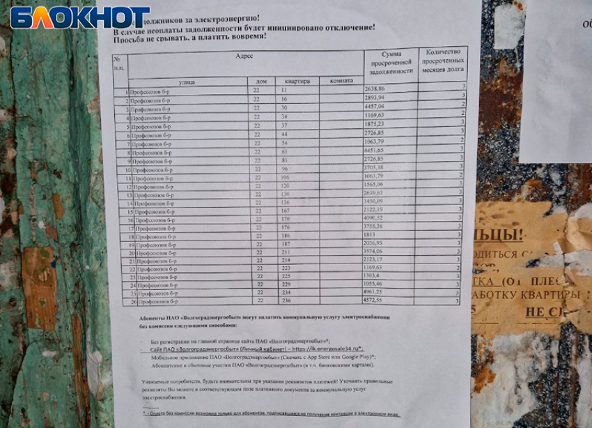 В Волжском разместили информацию о должниках на подъездах домов
