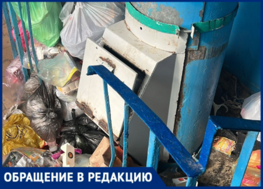 «Уже не выносимо жить»: волжане жалуются на помойку, образовавшуюся прямо внутри подъезда