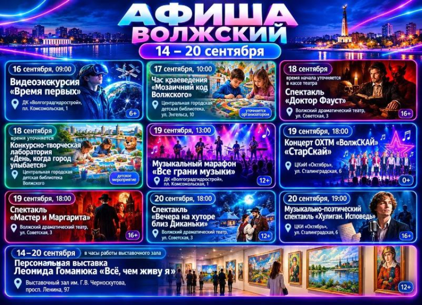 Куда сходить в Волжском с 14 по 20 сентября: афиша мероприятий