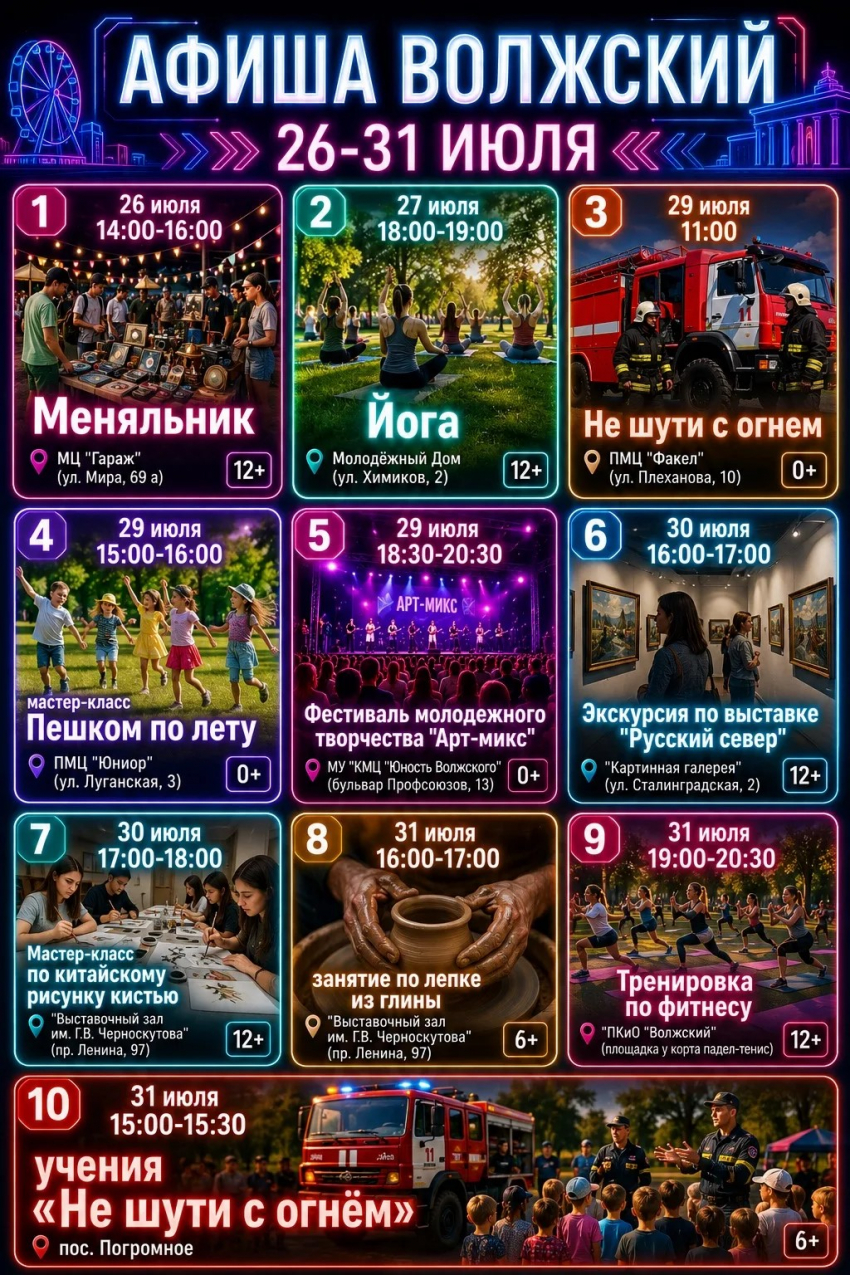 Программа мероприятий на конец июля в Волжском