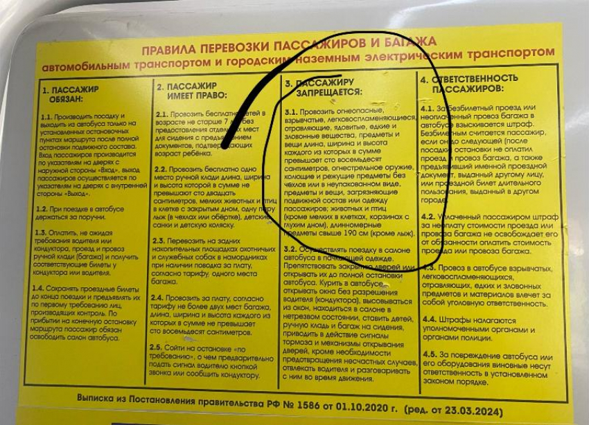 Волжанка возмутилась нарушением правил перевозки крупногабаритных вещей в автобусах