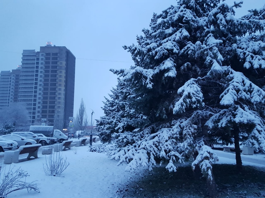 Снежное одеяло укутало утренний Волжский